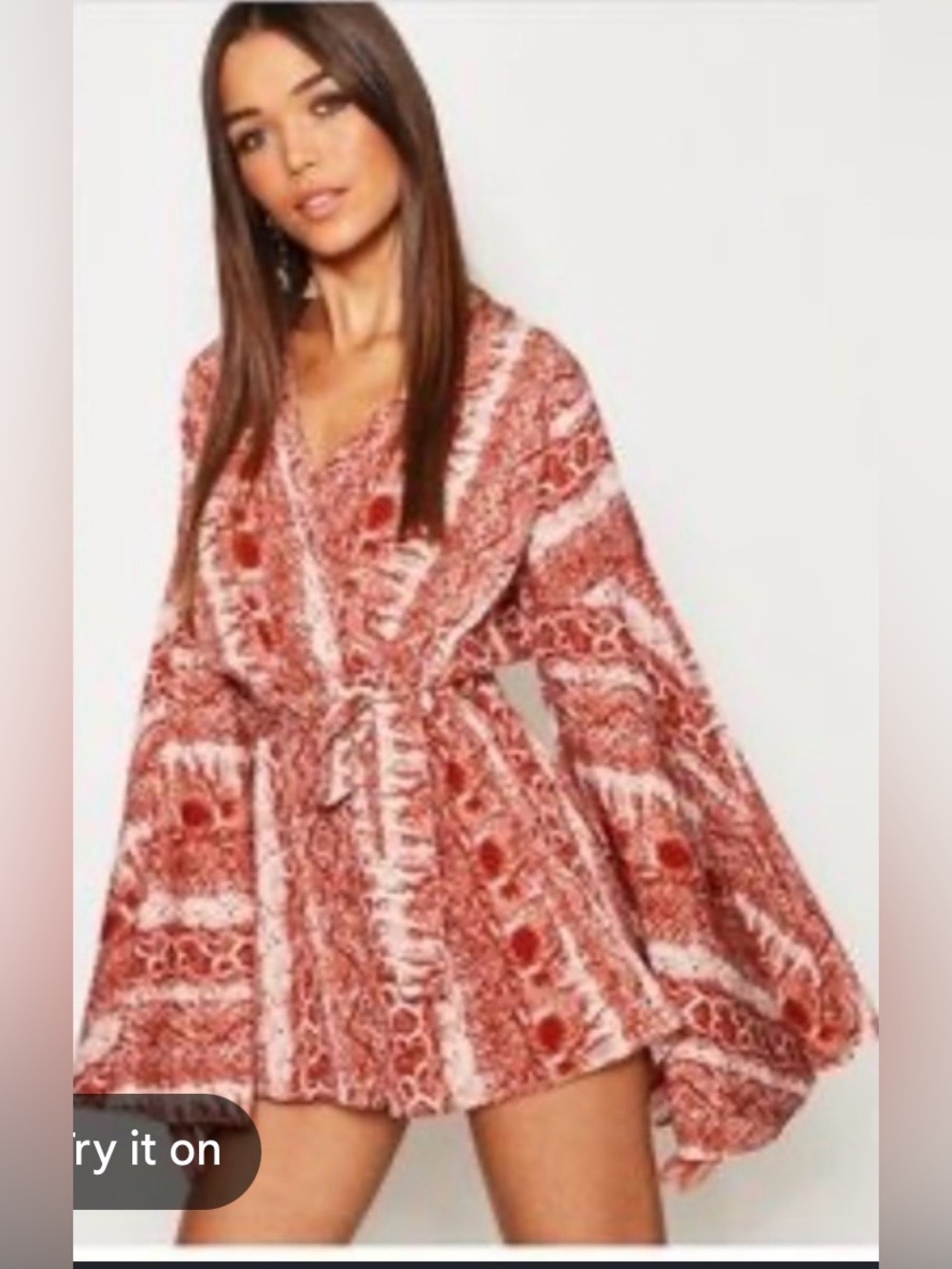 NWOT Boohoo Red Printed Long-Sleeve Romper
